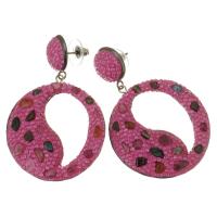 Boucle d'oreille de zinc alliage strass goutte, argile, avec alliage de zinc, pour femme & creux, rose, 57mm Vendu par paire