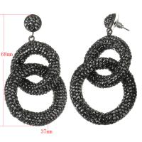 Boucle d'oreille de zinc alliage strass goutte, argile, avec alliage de zinc, pour femme & creux, noir, 68mm,37mm, Vendu par paire