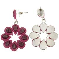 Boucle d'oreille de zinc alliage strass goutte, argile, avec alliage de zinc, fleur, pour femme & creux, rose, 57mm Vendu par paire