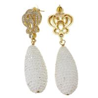 Boucle d'oreille de zinc alliage strass goutte, argile, avec alliage de zinc, pour femme & avec strass, blanc, 62mm Vendu par paire