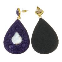 Boucle d'oreille de perle de goutte d'eau douce, argile, avec perle & alliage de zinc, pour femme, violet, 67mm Vendu par paire