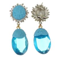 Boucle d'oreille de zinc alliage strass goutte, argile, avec cristal & alliage de zinc, pour femme, bleu, 55mm Vendu par paire