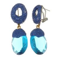 Boucle d'oreille de goutte en cristal, argile, avec cristal & alliage de zinc, pour femme, bleu, 54mm Vendu par paire