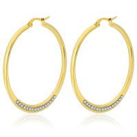 Acier titane boucle d'oreille cercle, Placage, pavé de micro zircon & pour femme, plus de couleurs à choisir, 45mm, Vendu par paire