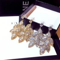 Boucle d'oreille de zinc alliage strass goutte, alliage de zinc, argent pur puce boucle d'oreille, feuille, Placage, pour femme & avec strass, plus de couleurs à choisir Vendu par paire