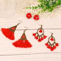 Fashion Tassel Earring, Zinc Alloy, with Caddice & Gauze & Wood & Plastic, fashion jewelry 