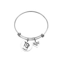 Titanium Steel Bangle, 12 Signs of the Zodiac, Unisex & adjustable & with letter pattern, original color 