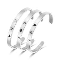 Titanium Steel Cuff Bangle, with heart pattern & adjustable & for woman, original color, 6mm, 60mm 