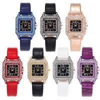 Women Wrist Watch, Zinc Alloy, with PU Leather & Glass & Rhinestone, Chinese movement, plated, fashion jewelry & for woman 