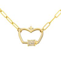 Stainless Steel Jewelry Necklace, with Brass, gold color plated & for woman & with rhinestone & hollow, 20mm Approx 22 Inch 