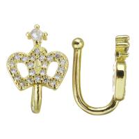 Brass Earring Clip, gold color plated, micro pave cubic zirconia & for woman 