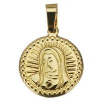 Stainless Steel Saint Pendant, Flat Round, gold color plated Approx 