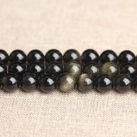 Gold Obsidian Beads, Round, polished, DIY black 