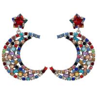 Boucle d'oreille de zinc alliage strass goutte, alliage de zinc, Lune et Etoile, Placage, pour femme & avec strass, plus de couleurs à choisir Vendu par paire