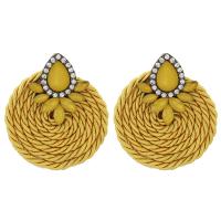 Boucle d'oreille de zinc alliage strass goutte, alliage de zinc, avec Fibre de polyester, Placage, pour femme & avec strass, Jaune Vendu par paire