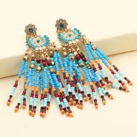 Boucle d'oreille de zinc alliage strass goutte, alliage de zinc, avec Seedbead, pour femme & avec strass, bleu Vendu par paire