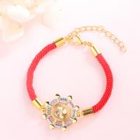 Brass Bracelets, with Waxed Cotton Cord, plated, Adjustable & fashion jewelry & rotatable, red 