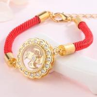 Brass Bracelets, with Waxed Cotton Cord, plated, Adjustable & fashion jewelry & rotatable, red 