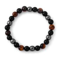 Gemstone Bracelets, Agate, with Obsidian & Tiger Eye, Round 