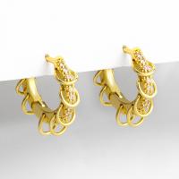 Brass Hoop Earring, plated, micro pave cubic zirconia & for woman, golden 