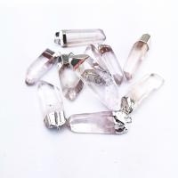 Natural Quartz Pendants, Clear Quartz, with Zinc Alloy, irregular, plated, DIY, white 