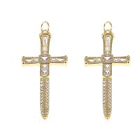 Colgante de Micro Pavé de Zirconía Cúbica, metal, Cruces, chapado en color dorado, micro arcilla de zirconia cúbica, libre de níquel, plomo & cadmio, 42x17x2mm, agujero:aproximado 3mm, Vendido por UD