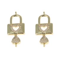 Cubic Zirconia Micro Pave Brass Connector, Lock, gold color plated, micro pave cubic zirconia Approx 1mm 