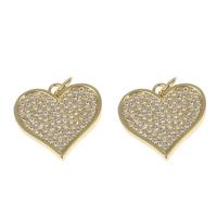 Colgante de Micro Pavé de Zirconía Cúbica, metal, Corazón, chapado en color dorado, micro arcilla de zirconia cúbica, 17x18x1mm, Vendido por UD