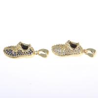 Colgante de Micro Pavé de Zirconía Cúbica, metal, Zapatos, chapado en color dorado, micro arcilla de zirconia cúbica, libre de níquel, plomo & cadmio, 23x9x10mm, agujero:aproximado 4mm, Vendido por UD