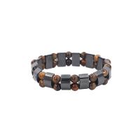 Pulseras magnéticas de piedras preciosas , Hematite, con Ojo de tigre, Joyería & elástico & unisexo, negro y marrón, 190mm, longitud:aproximado 7.5 Inch, Vendido por Sarta