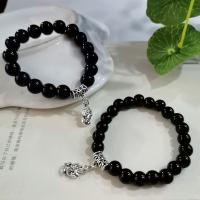 Black Obsidian Bracelet, with Zinc Alloy, fashion jewelry & Unisex 175mm Approx 6.9 Inch 