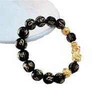 Black Obsidian Bracelet, with Glass Beads & Zinc Alloy, fashion jewelry & Unisex Approx 6.9 Inch 