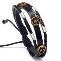 PU Leather Cord Bracelets, Zinc Alloy, with PU Leather & Wax Cord, Adjustable & fashion jewelry & Unisex, black, 17-18cm 