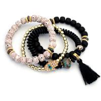 Wood Bracelet Set, with zinc alloy bead & Cotton Cord & Acrylic, plated, with rhinestone & multi-strand Approx 7 Inch 