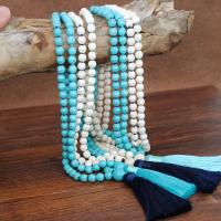 Fashion Sweater Chain Necklace, turquoise, with Cotton Cord, for woman 6mm,115mm Approx 29.52 Inch 