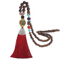 Collar de cadena suéter de Madera, con grano de la aleación del cinc & Piedras preciosas & cordón de algodón, chapado, para mujer, más colores para la opción, 120mm,110mm, longitud:aproximado 20.47 Inch, Vendido por Sarta