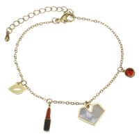 Edelstahl Charm Armband, Modeschmuck & für Frau, Goldfarbe, 3.5x15mm,14x11mm,1.5mm, Länge:6.5 , 1.5 , verkauft von Strang