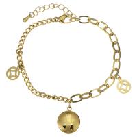 Edelstahl Charm Armband, Modeschmuck & für Frau, Goldfarbe, 12x14.5mm,3mm, Länge:6.5 , 1.5 , verkauft von Strang