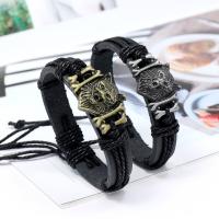 PU Leather Cord Bracelets, Zinc Alloy, with PU Leather & Wax Cord, fashion jewelry & handmade & Unisex 