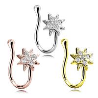 ステンレス鼻ピアス ジュエリー, 亜鉛合金, 花形, メッキ, ユニセックス & ライン石のある, 無色 0.9mm, 売り手 パソコン