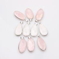 Natural Quartz Pendants, Rose Quartz, with Zinc Alloy, silver color plated, DIY 