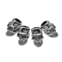 Stainless Steel Large Hole Beads, Skull, silver color plated Approx 