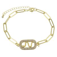 Cubic Zirconia Micro Pave Brass Bracelet, gold color plated, micro pave cubic zirconia & hollow  Approx 8 Inch 