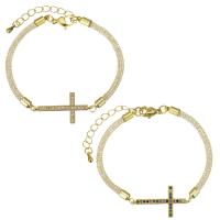 Cubic Zirconia Micro Pave Brass Bracelet, with 1.5 inch extender chain, gold color plated, micro pave cubic zirconia 3mm Approx 6.5 Inch 