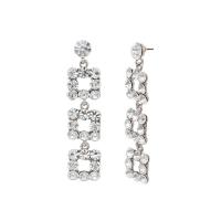 Rhinestone Brass Drop Earring, Geometrical Pattern, platinum plated, for woman & with rhinestone & hollow 