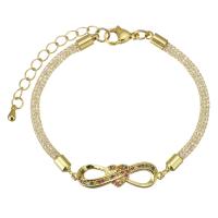 Cubic Zirconia Micro Pave Brass Bracelet, with 1.5 inch extender chain, gold color plated, micro pave cubic zirconia 3mm Approx 6.5 Inch 