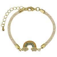 Cubic Zirconia Micro Pave Brass Bracelet, with 1.5 inch extender chain, gold color plated, micro pave cubic zirconia 3mm Approx 6.5 Inch 