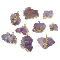 Amethyst Anhänger Februar Birthstone, mit Messing, Unregelmäßige, goldfarben plattiert, 30x33x18mm, ca. 50PCs/Tasche, verkauft von Tasche