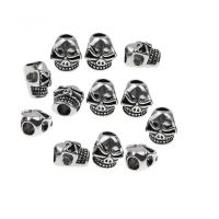 Stainless Steel Large Hole Beads, Skull, blacken 