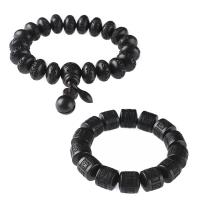 Wood Bracelets, Lightning Jujube, Carved, black, 10mm 